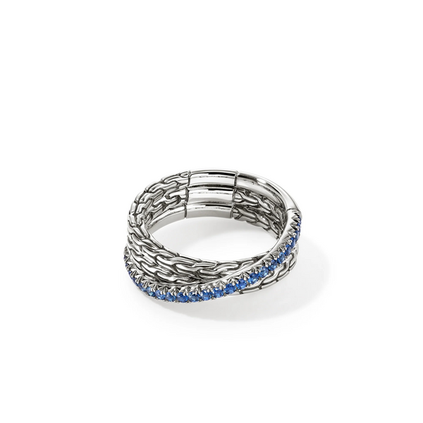 Sterling Silver Essential Pavé Blue Sapphire Crossover Ring