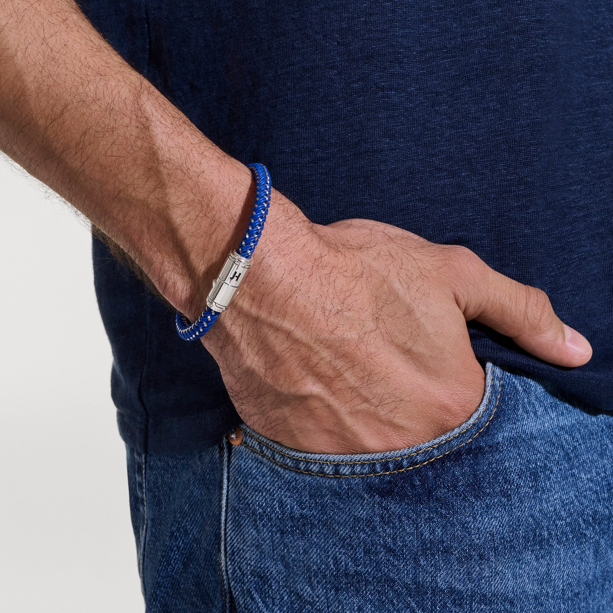 Sterling Silver & Blue Rubber Cord Bracelet