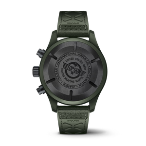 Green Pilot’s Watch back: INTERNATIONAL WATCH CO. UNITED STATES NAVY TOPGUN FIGHTER WEAPONS SCHOOL PILOT'S WATCH 6 BAR IWC
