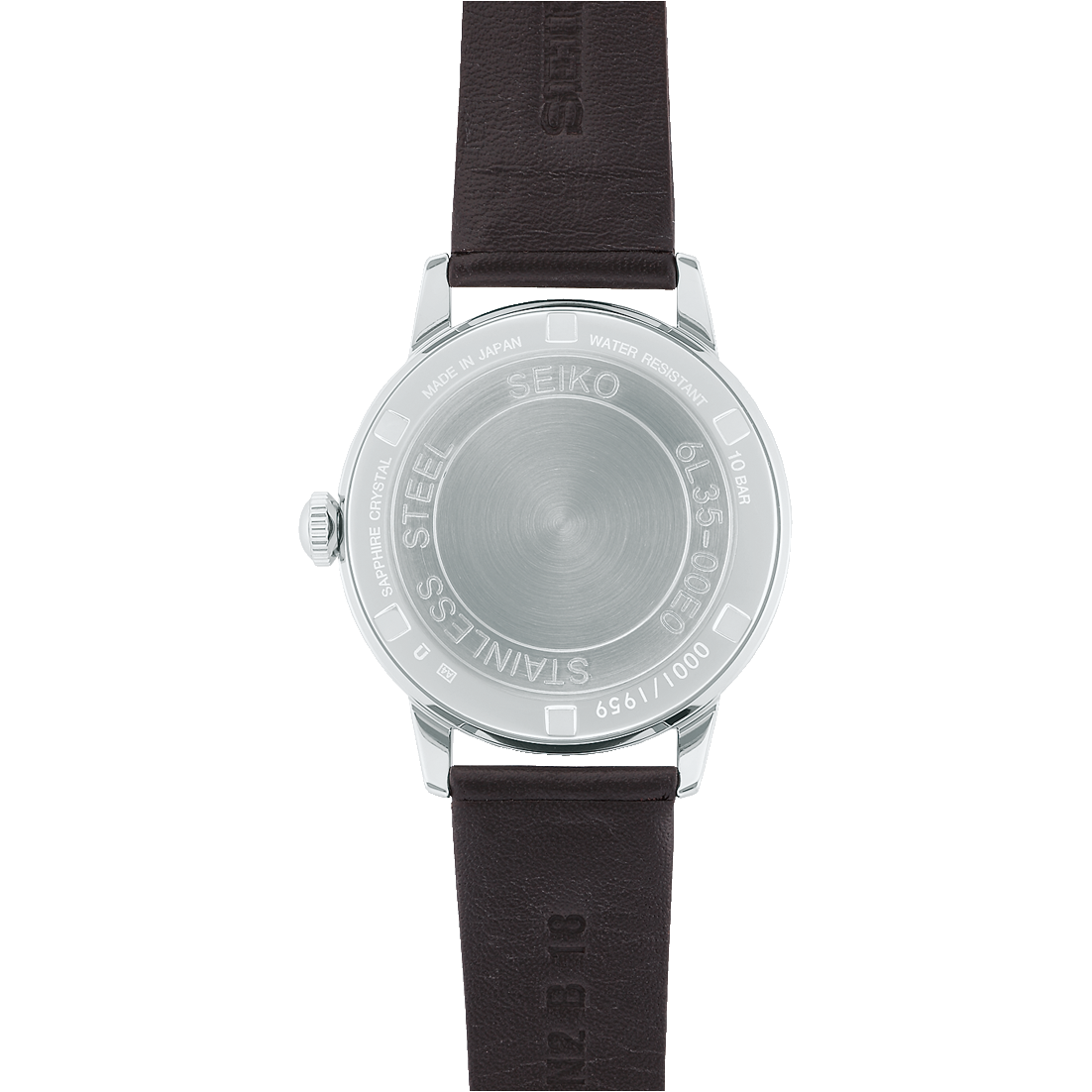 Seiko watch with brown leather strap on a white background