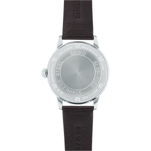 Seiko watch with brown leather strap on a white background
