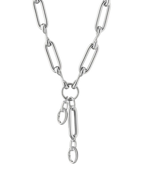 silver link necklace with charm enhances on a white background