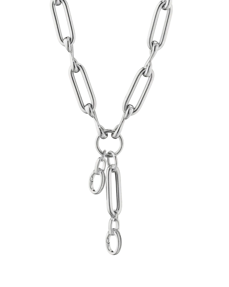 silver link necklace with charm enhances on a white background