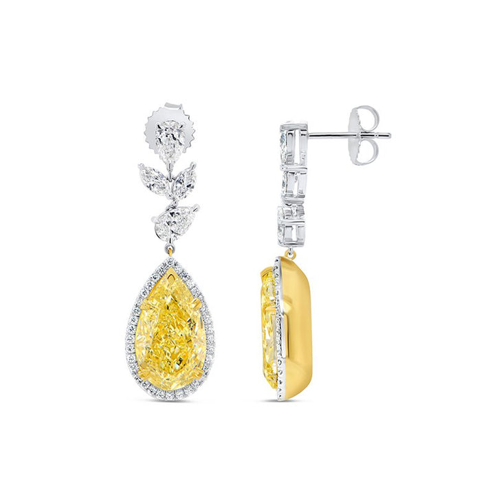 7.92ctw Pear Shaped Yellow Diamond Drop Earrings
