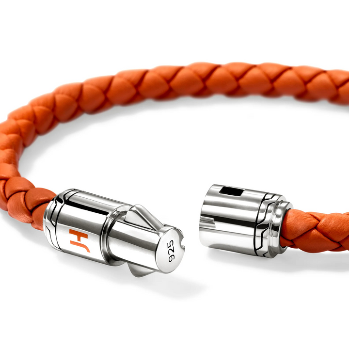 Sterling Silver & Orange Leather Cord Bracelet