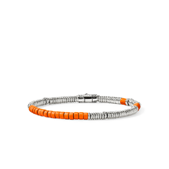 Sterling Silver Orange Enamel Heishi Chain Bracelet