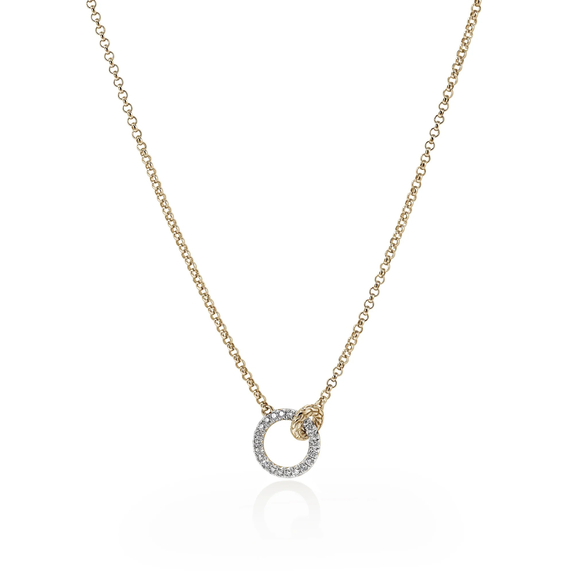 14K Gold and Sterling Silver Linked Diamond Pavé Necklace