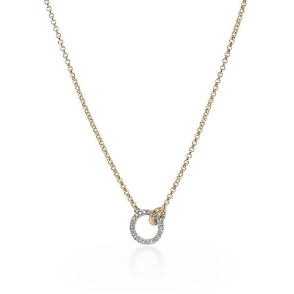14K Gold and Sterling Silver Linked Diamond Pavé Necklace