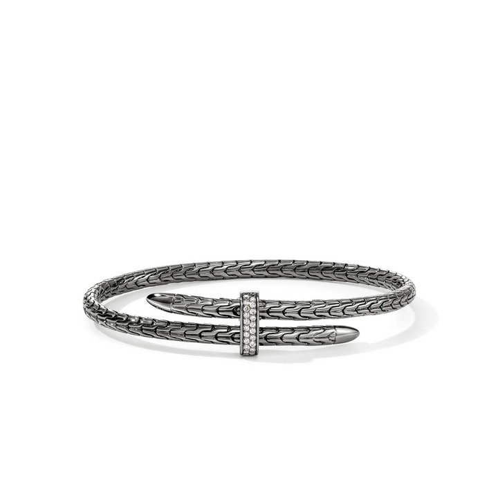 Dark Sterling Silver Spear Flex Cuff With Diamonds