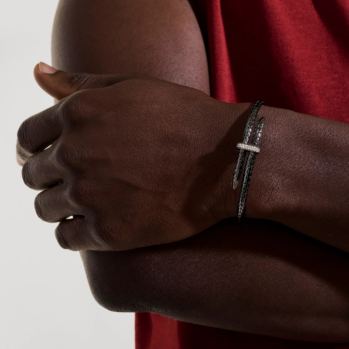 Dark Sterling Silver Spear Flex Cuff With Diamonds