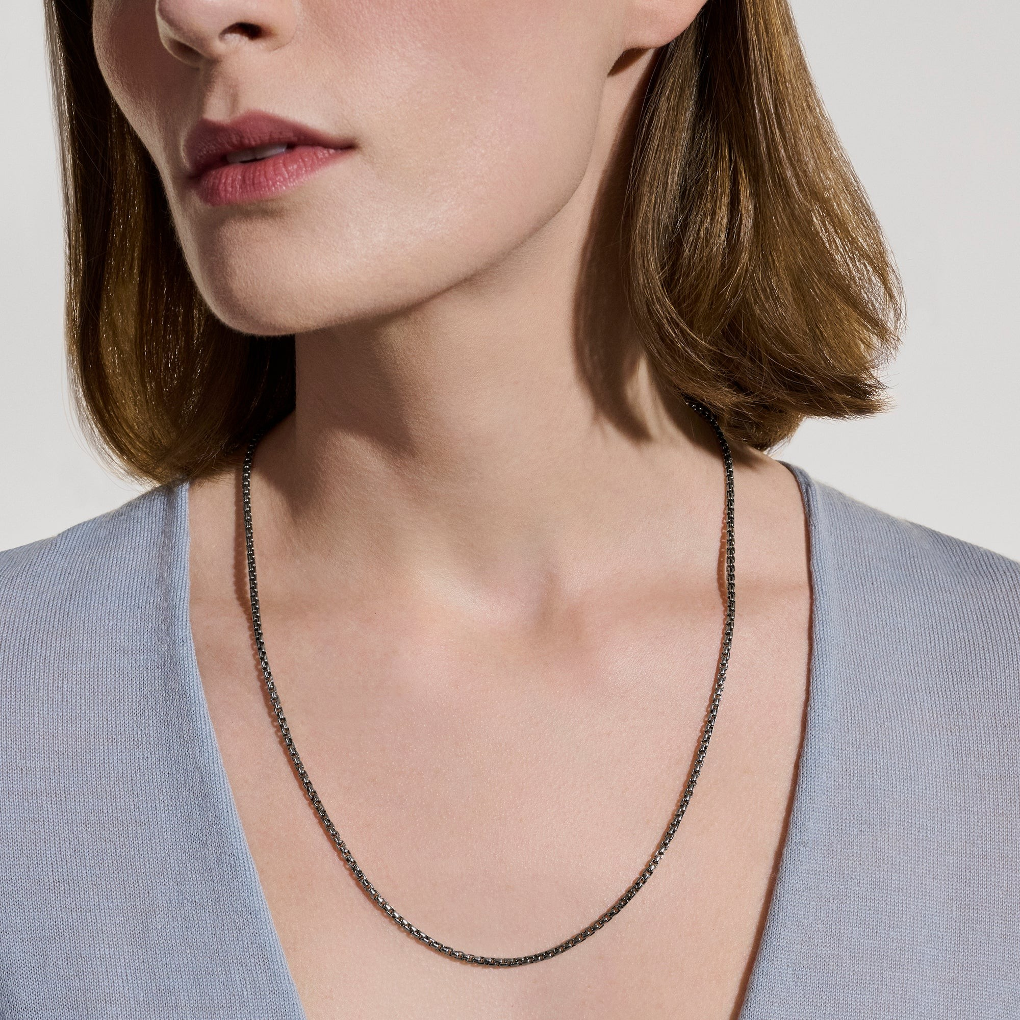 Dark Sterling Silver Box Chain Necklace 2.7MM