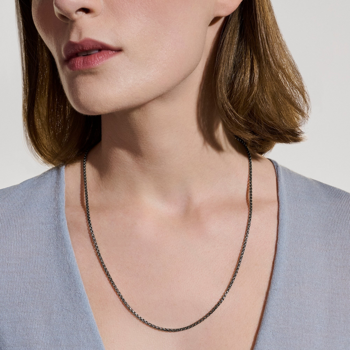 Dark Sterling Silver Box Chain Necklace 2.7MM