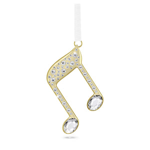 gold tone with crystal music note with white ribbon on a white background