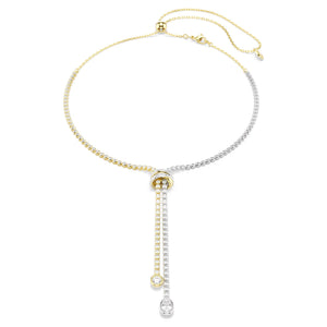 mixed tone y neclace with crystals on a white necklace