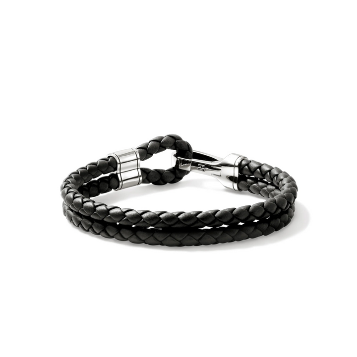 Sterling Silver & Black Double Braided Leather Bracelet