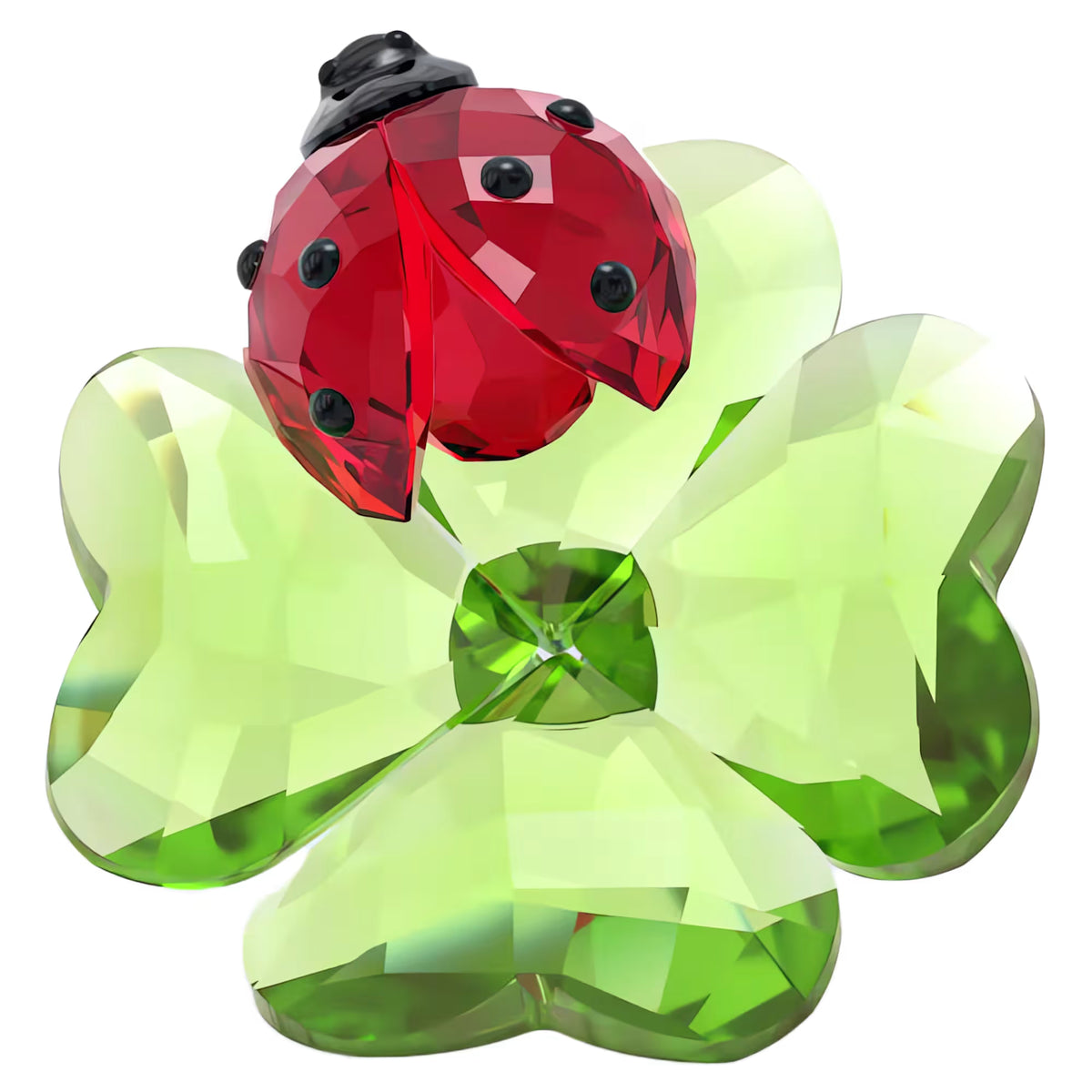 green crystal clover with red crystal lady bug on a white background