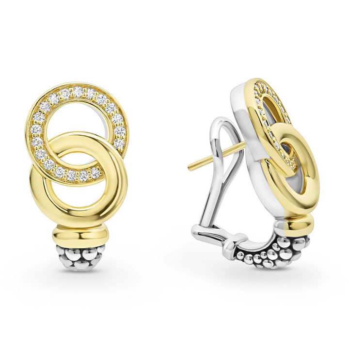 Two-Tone Interlocking Diamond Omega Clip Earrings