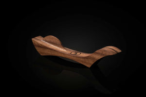 Wooden product with a logo on a black background