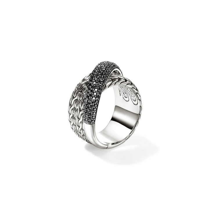 Sterling Silver Essential Pavé Black Sapphire Crossover Ring