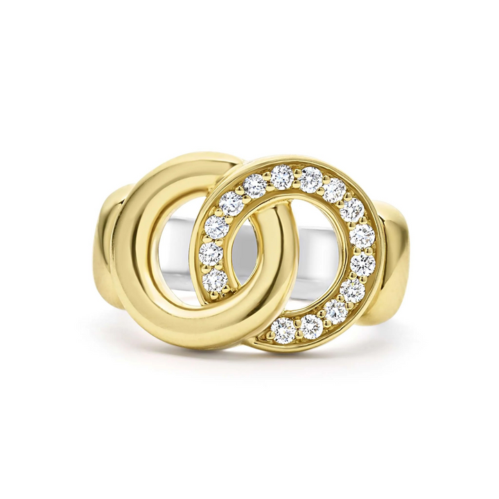 Two-Tone Interlocking Diamond Caviar Ring