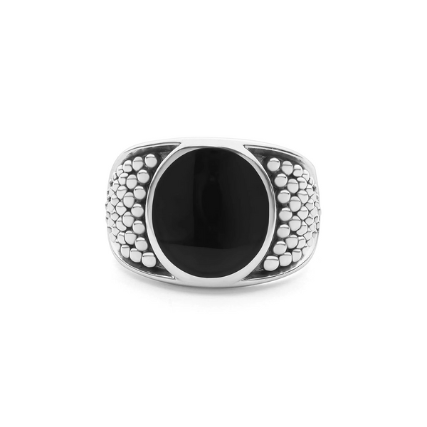 Black Agate Oval Band Ring