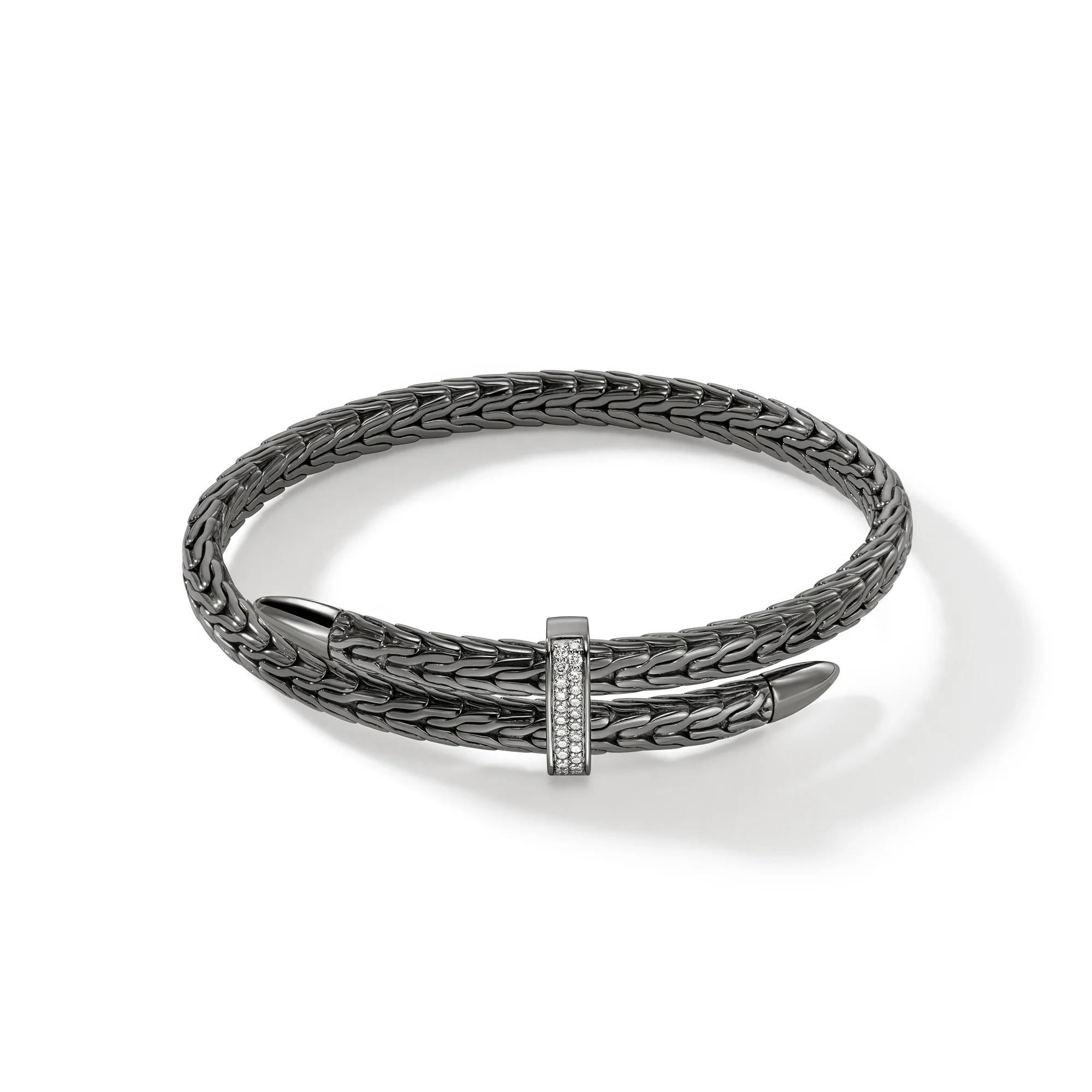 Dark Sterling Silver Spear Flex Cuff With Diamonds 5.5MM