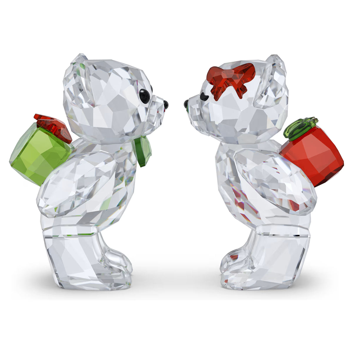 2 crystal bears holding presents behind their backs