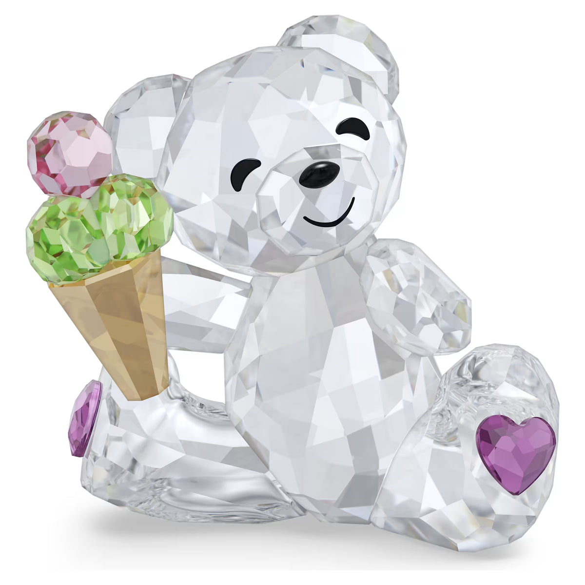 multicolored bear holding an ice cream cone on a white background