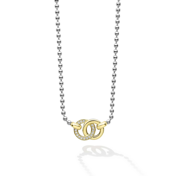 Two-Tone Interlocking Diamond Pendant Necklace