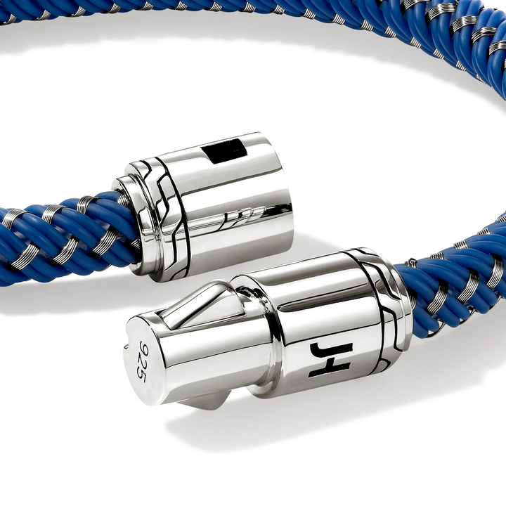 Sterling Silver & Blue Rubber Cord Bracelet