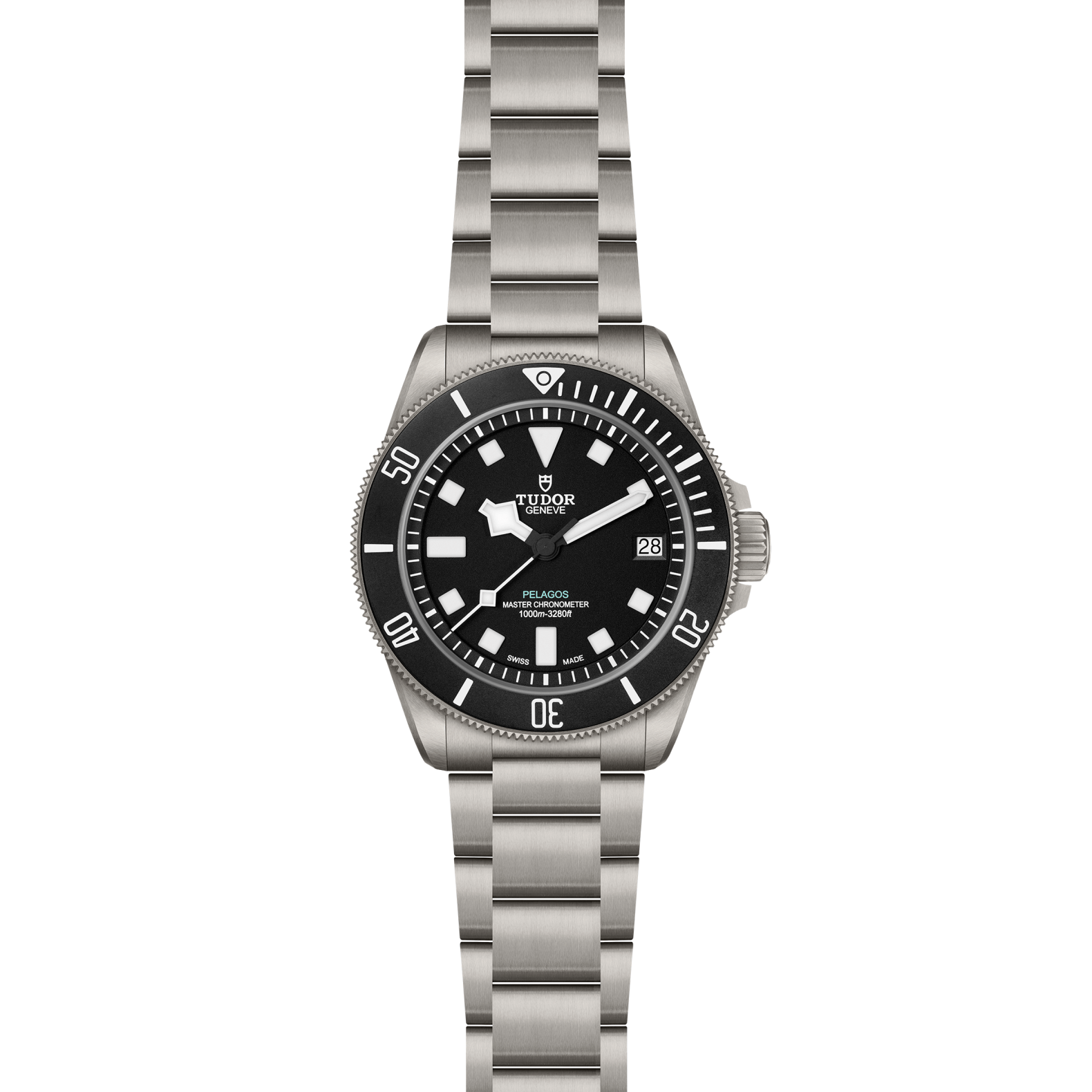 TUDOR GENEVE PELAGOS MASTER CHRONOMETER 1000m-3280ft SWISS MADE 28 bezel numbers 50 30 20 10 stainless steel dive watch
