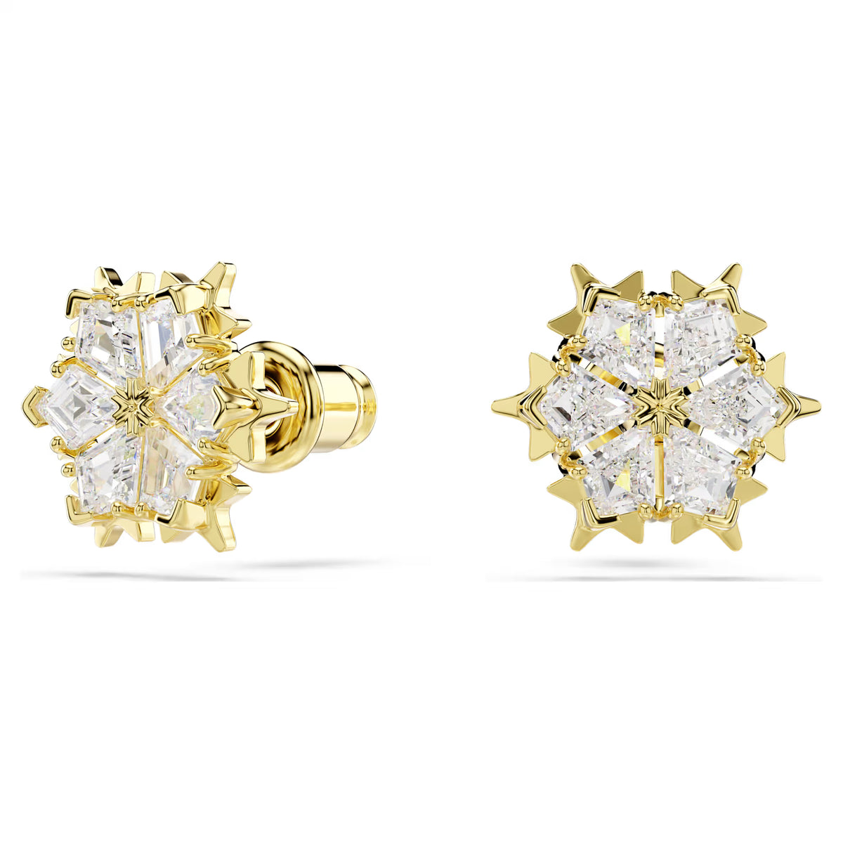 snowflake earrings with a gold finish