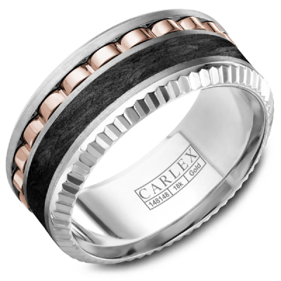 14K Rose and White Gold with Forged Carbon Fiber