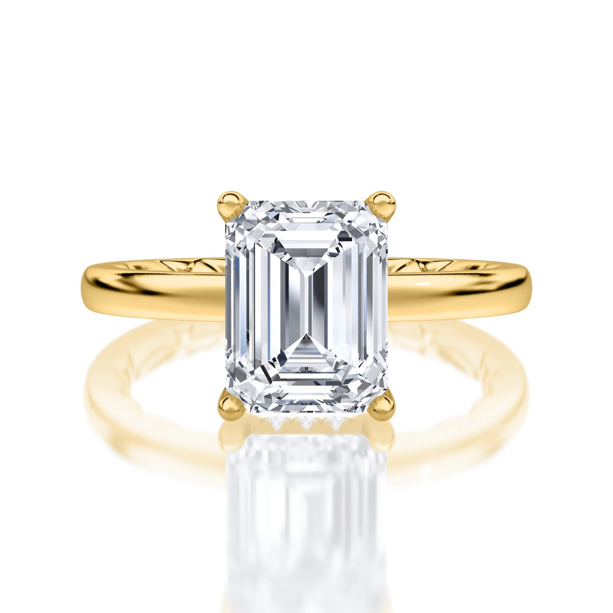 Classic Four Prongs Solitaire Emerald Center Diamond Engagement Ring
