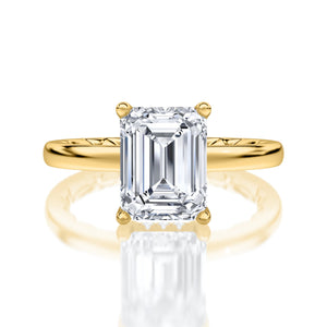 Classic Four Prongs Solitaire Emerald Center Diamond Engagement Ring