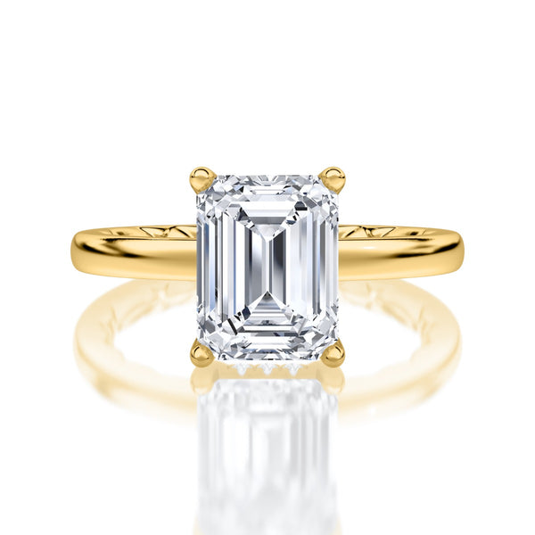 Classic Four Prongs Solitaire Emerald Center Diamond Engagement Ring