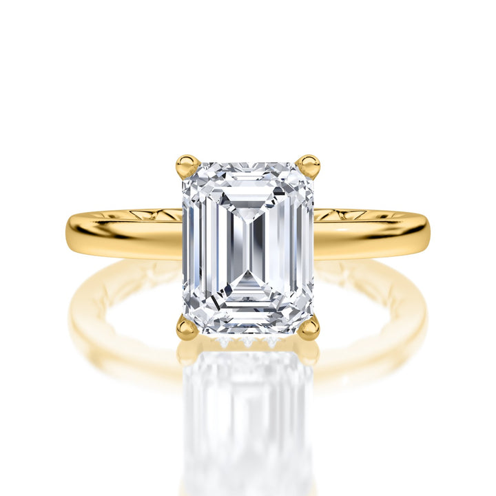 Classic Four Prongs Solitaire Emerald Center Diamond Engagement Ring