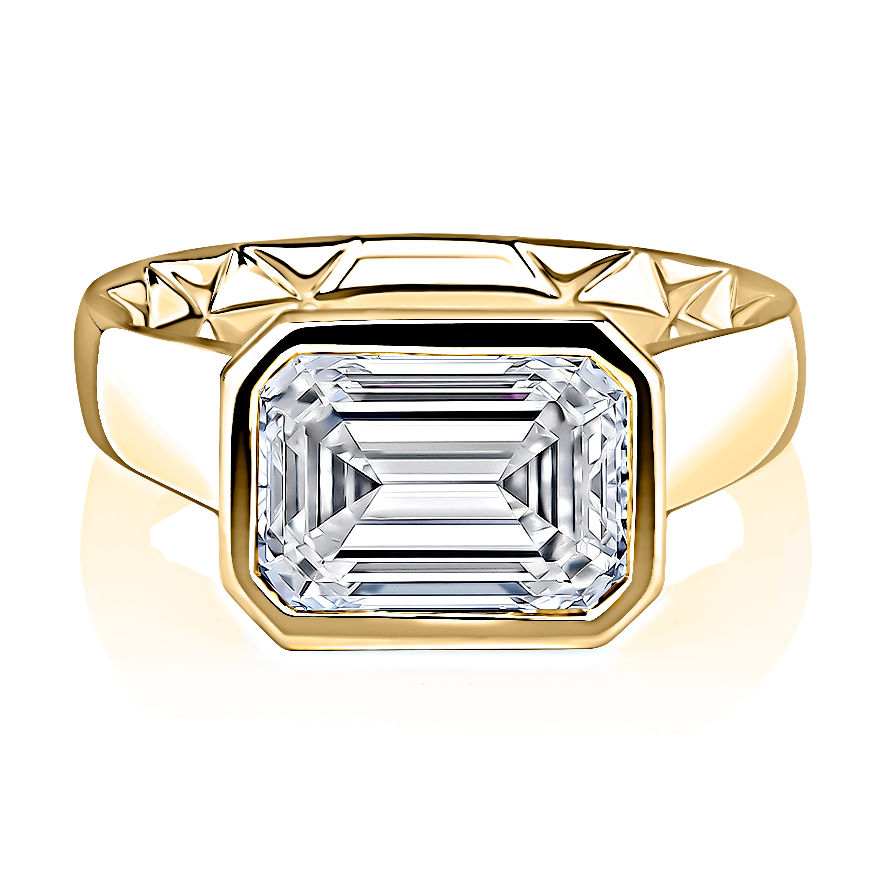 Modern East West Bezel Set Emerald Diamond Ring