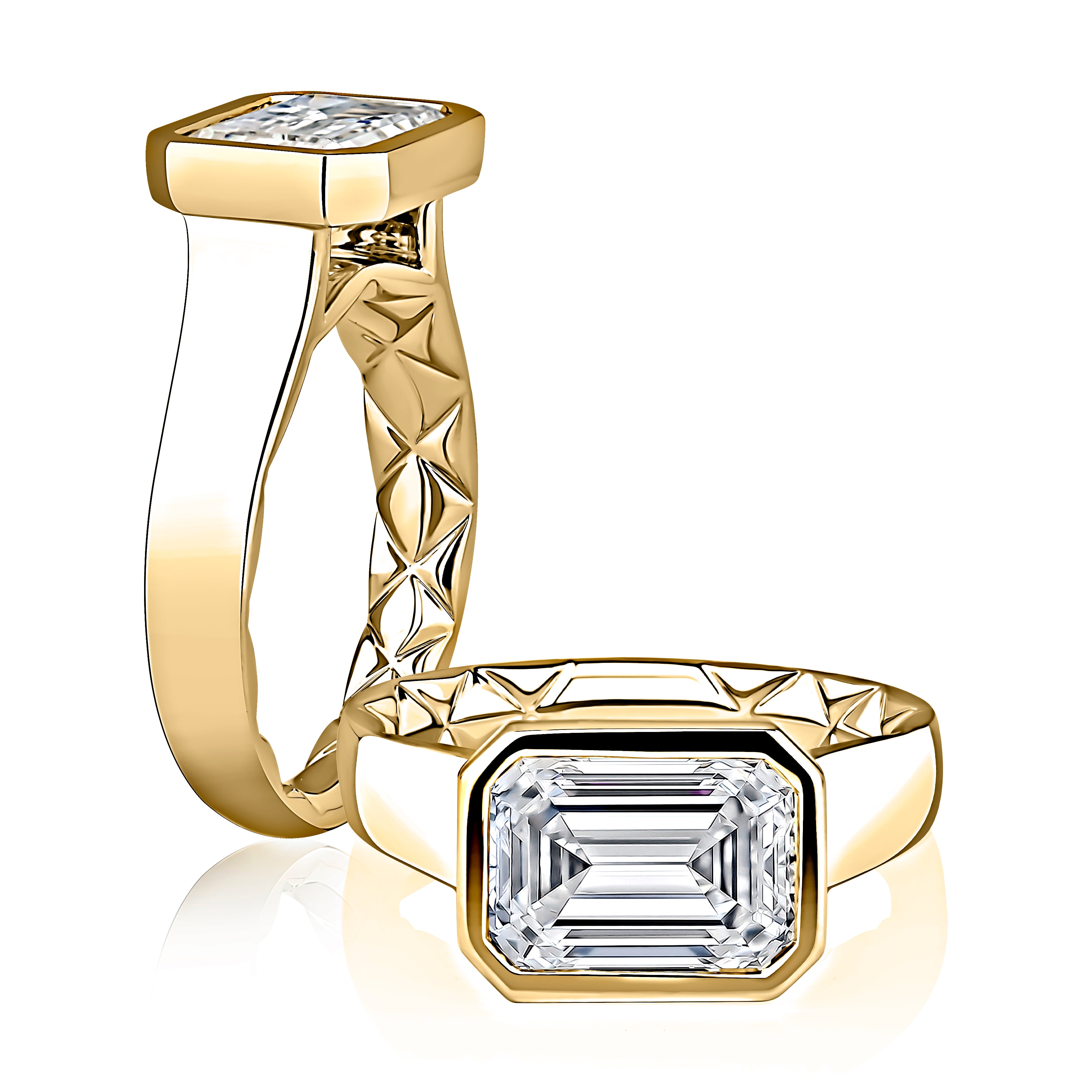 Modern East West Bezel Set Emerald Diamond Ring