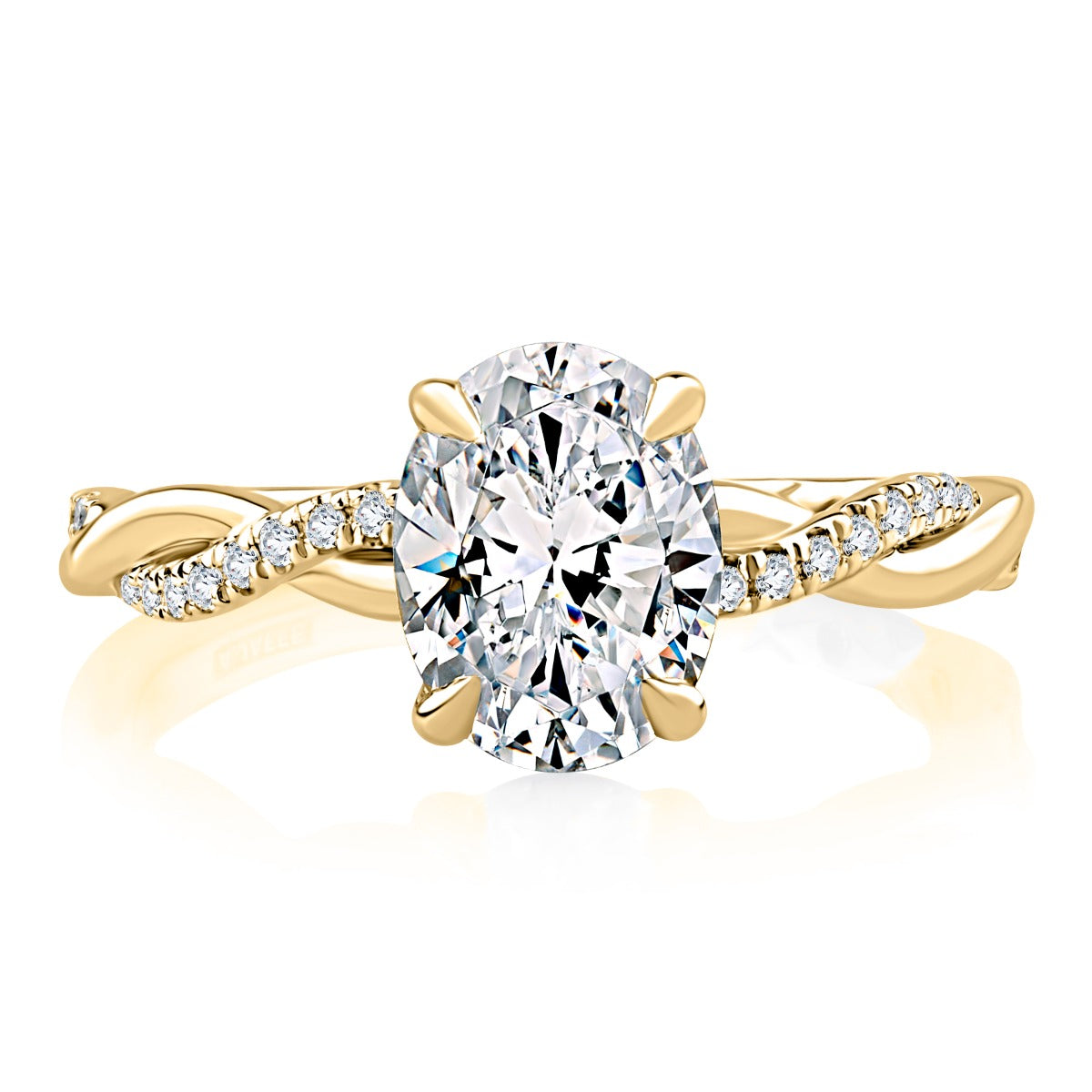 Alternating Plain Metal and Diamond Split Shank Crossover Oval Cut Engagement Ring
