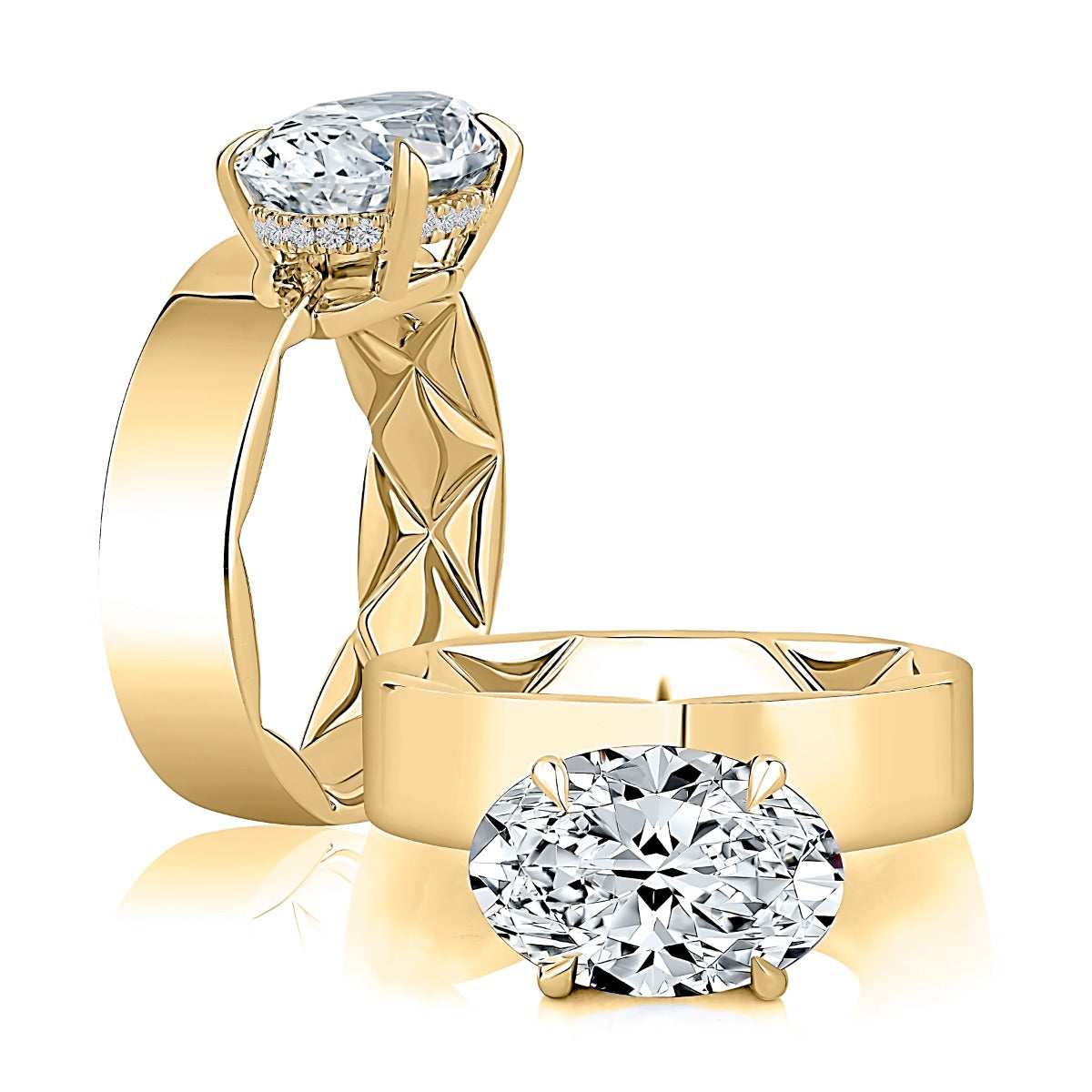 0.09ctw Modern East West Set Oval Diamond Solitaire Engagement Ring