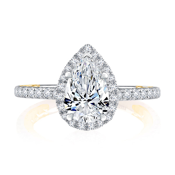 Classic Two Tone Halo Pear Cut Diamond Engagement Ring