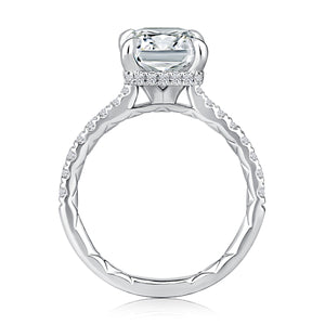 Radiant Shaped Diamond Engagement Ring with Hidden Halo and Quilted Interior Diamond Band