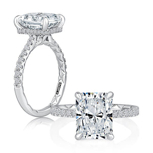 Radiant Shaped Diamond Engagement Ring with Hidden Halo and Quilted Interior Diamond Band