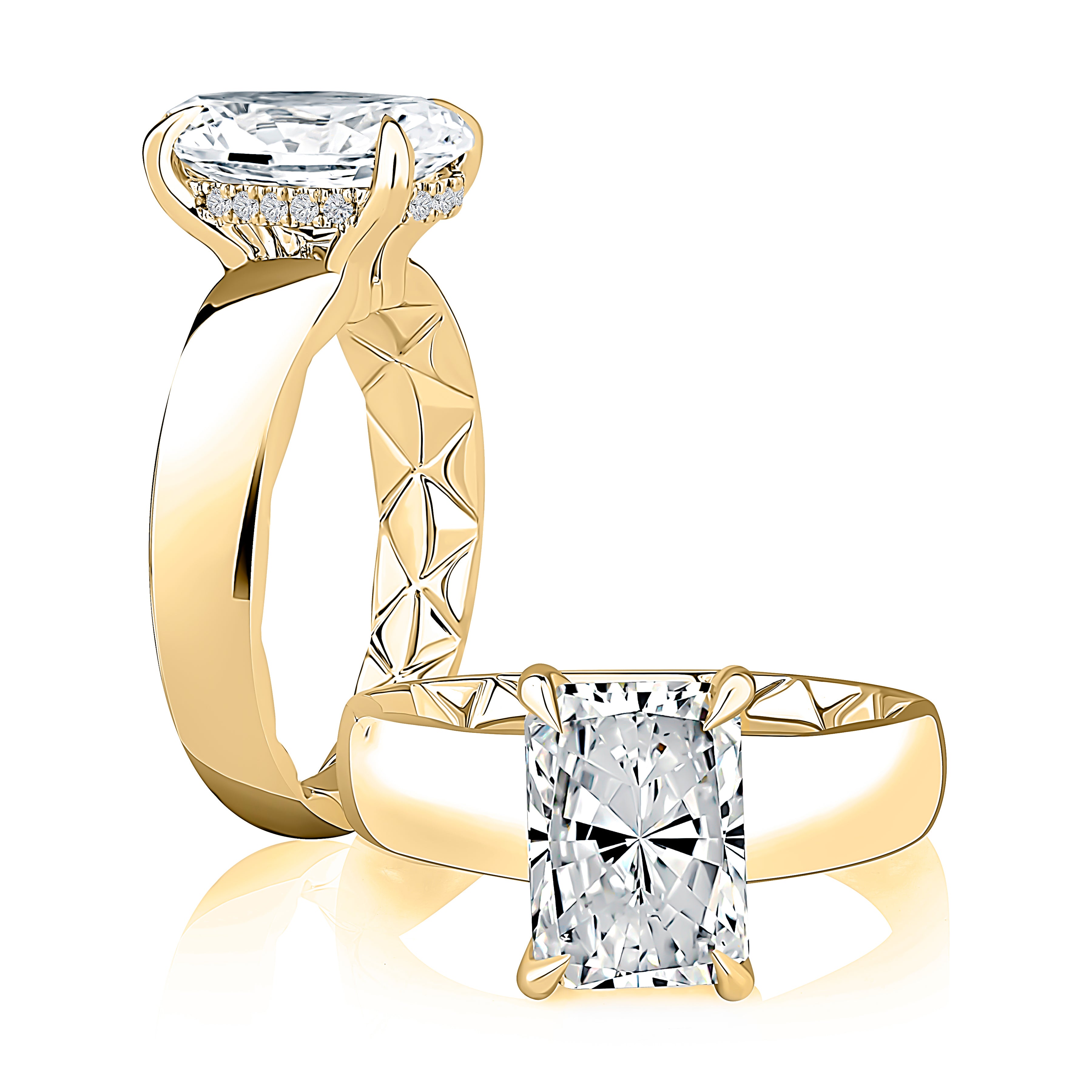 0.10ctw Radiant Diamond Engagement Ring with Hidden Halo
