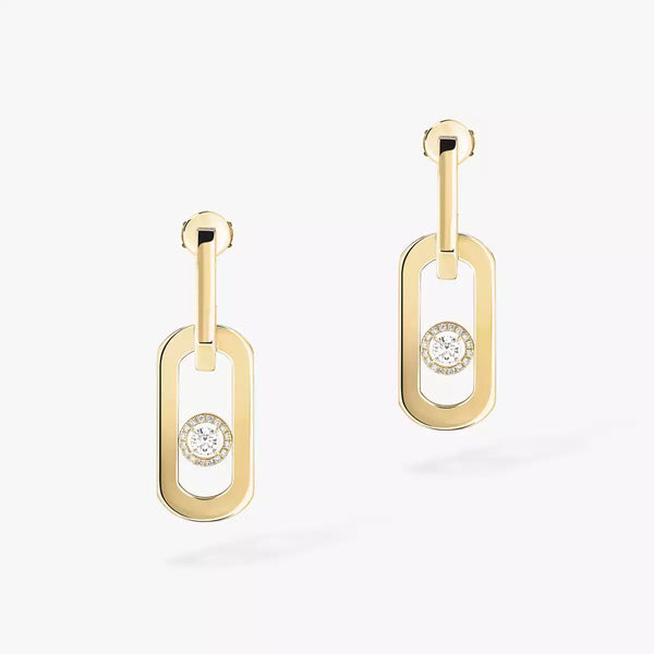 0.38ctw Yellow Gold Diamond Halo Dangle Earrings