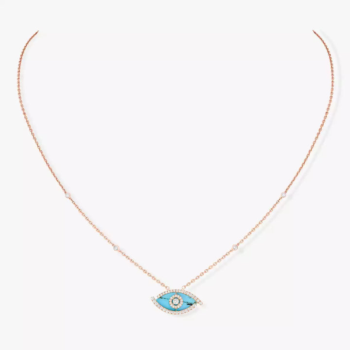 0.38ctw Rose Gold Lucky Eye Turquoise Diamond Necklace