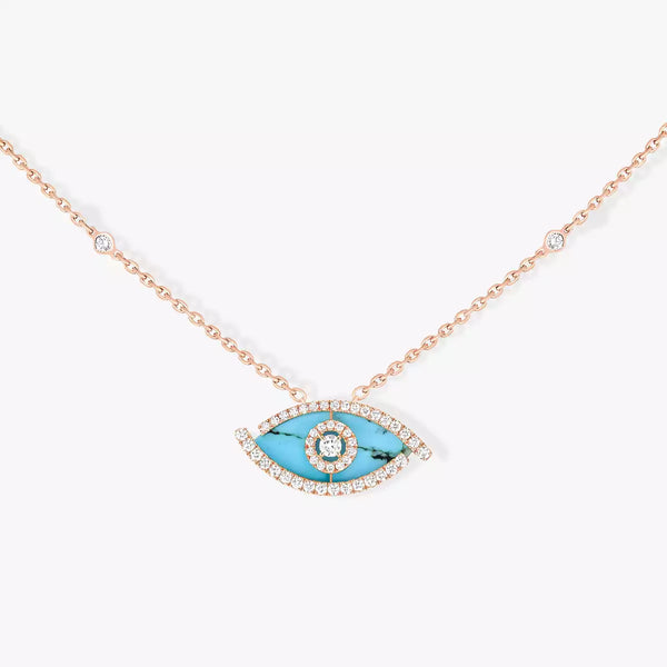 0.38ctw Rose Gold Lucky Eye Turquoise Diamond Necklace