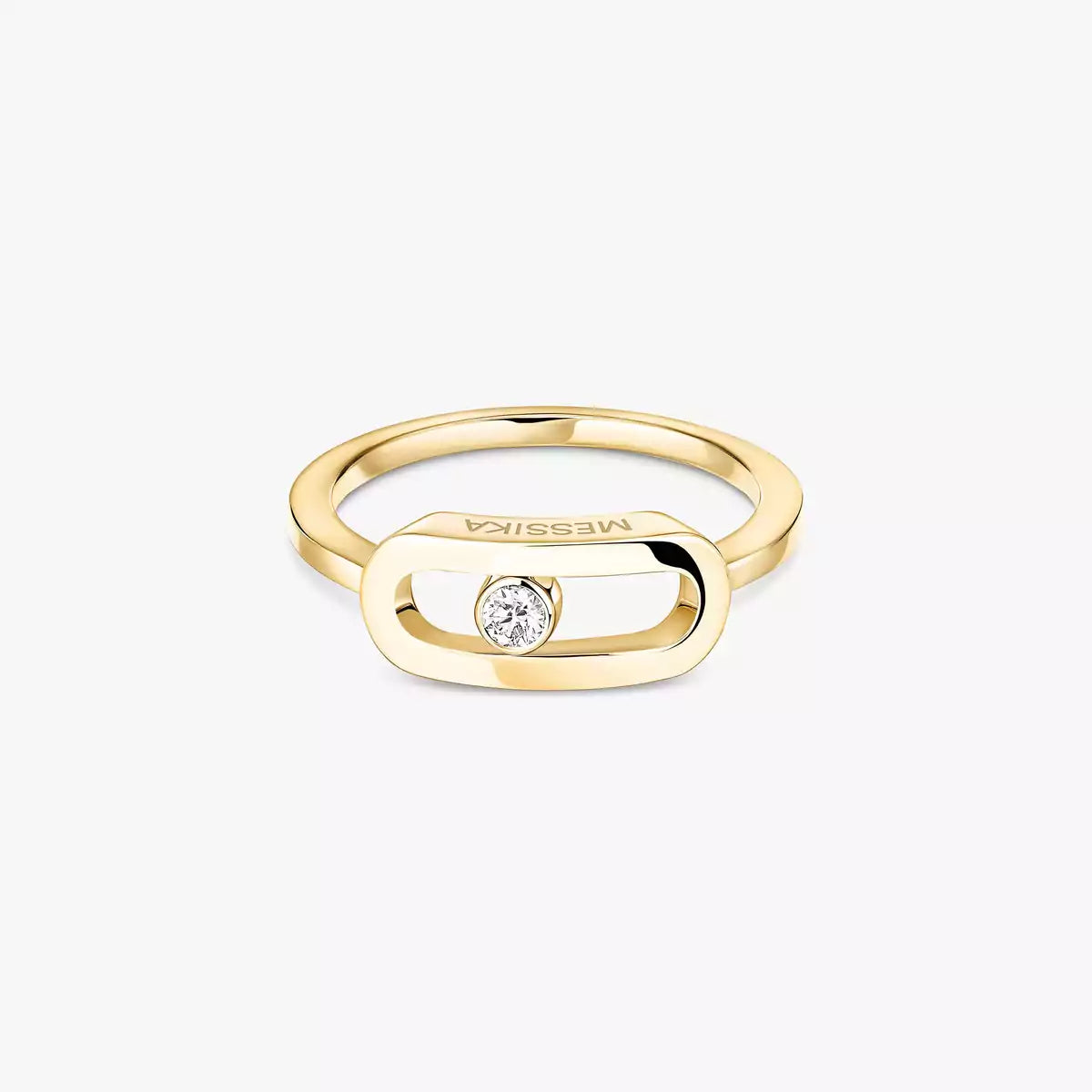 Gold ring with a diamond on a white background