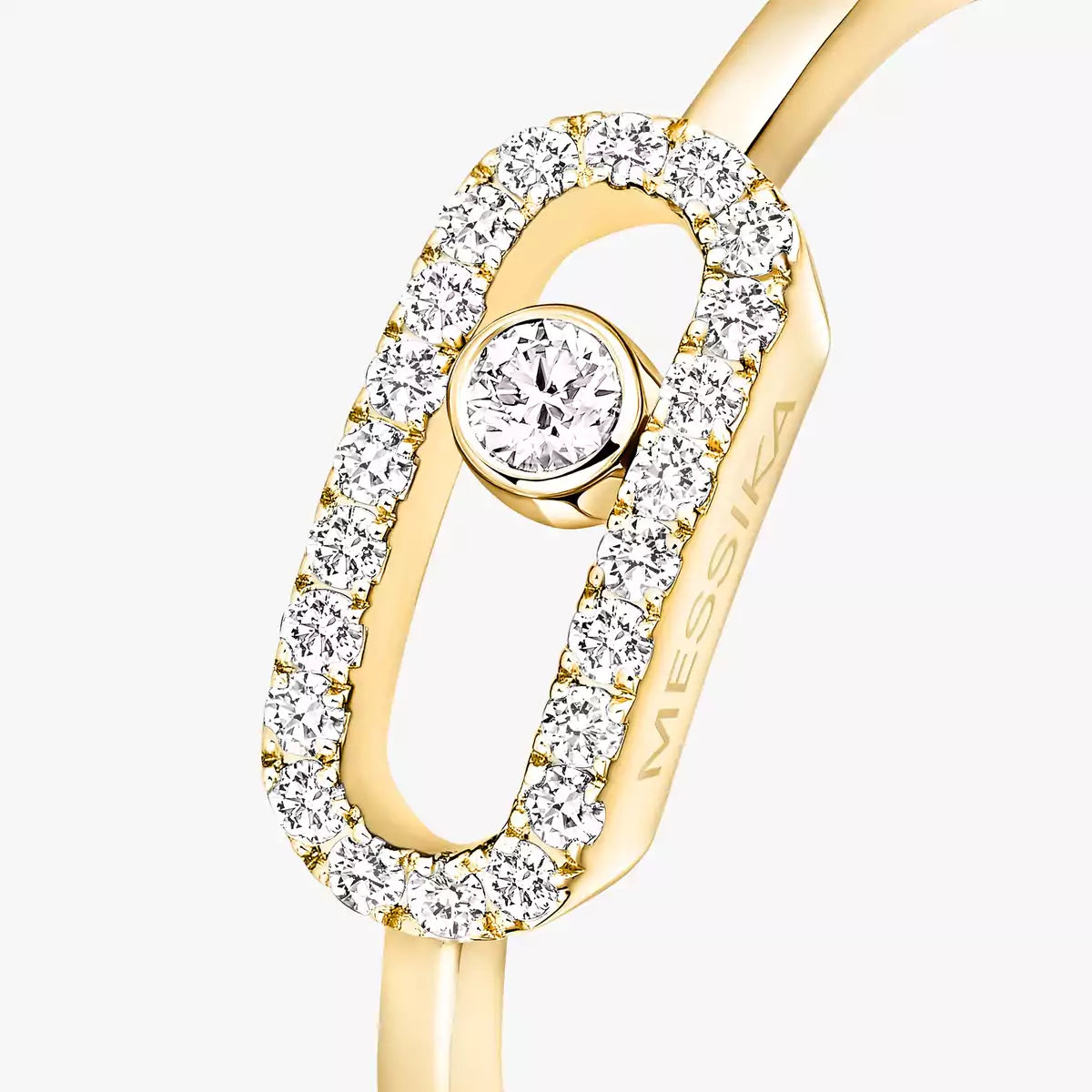 Gold ring with diamonds on a white background